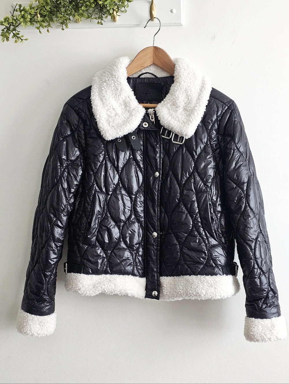 BlankNYC Black Quilted Faux Sherpa Collar Jacket Moto Cropped Coat Antropologie